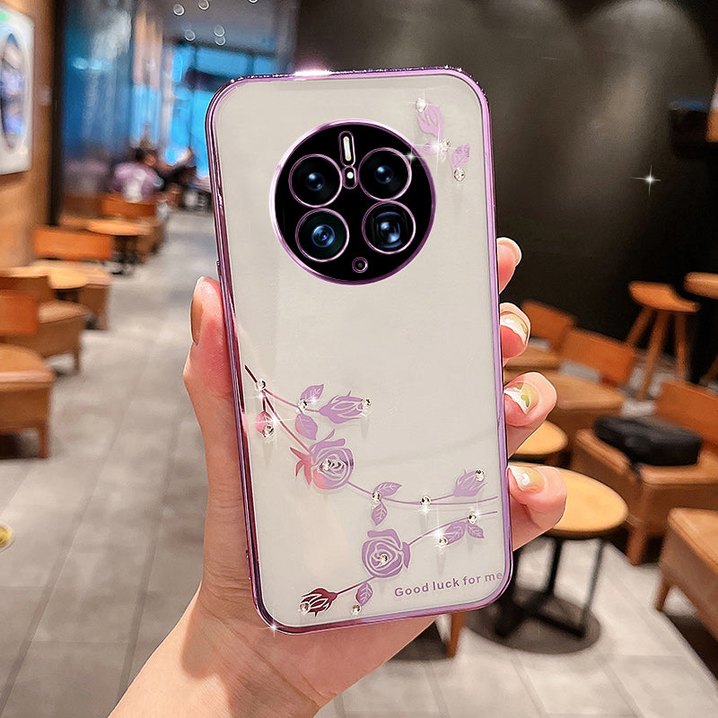 Drop-proof Soft TPU Phone Cover for Huawei Mate 50 Pro 4G Flower Pattern Rhinestone Decor Electroplating Smartphone Case Drop-proof Soft TPU Phone Cover for Huawei Mate 50 Pro 4G Flower Pattern Rhinestone Decor Electroplating Smartphone Case